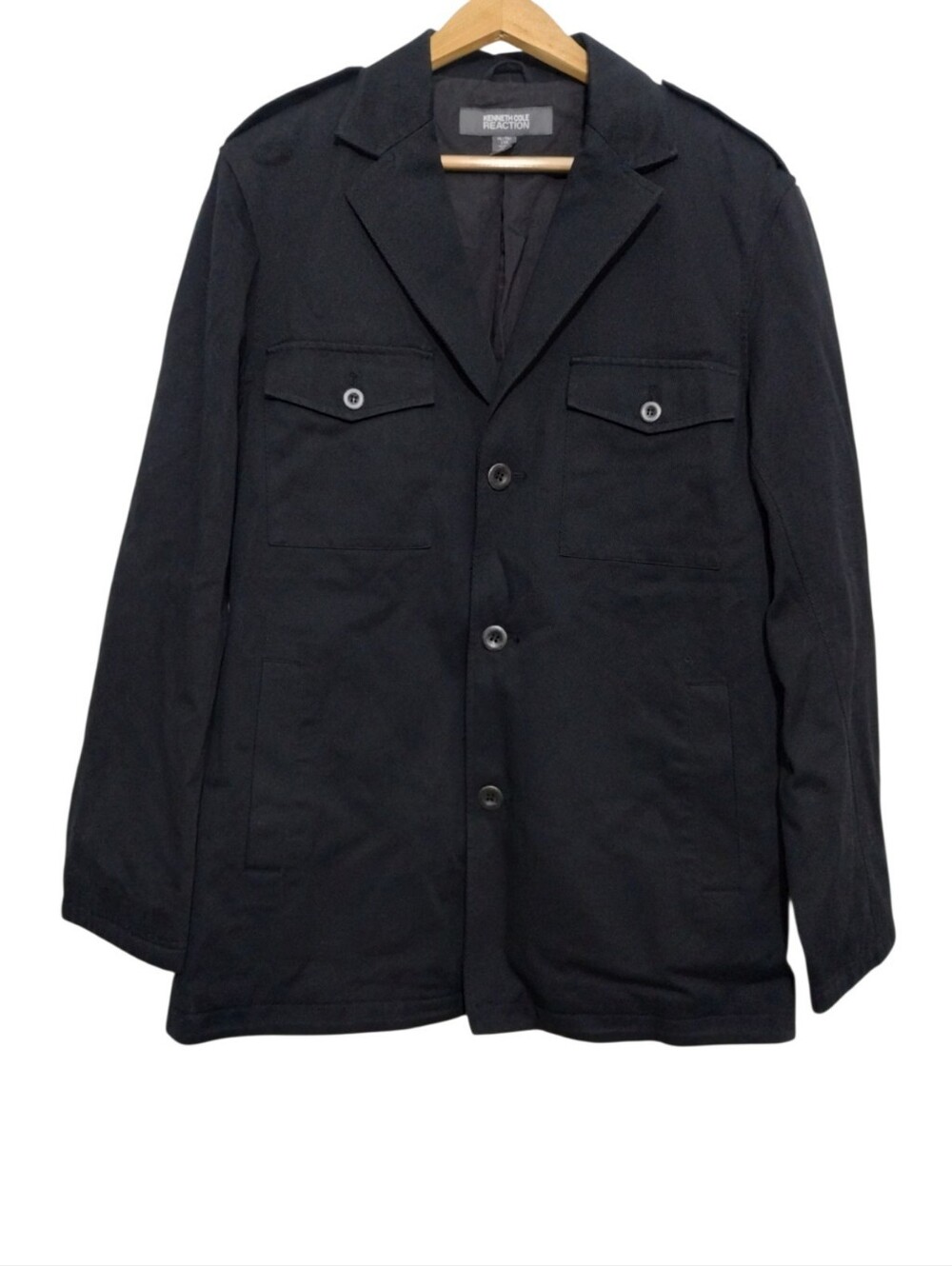 Kenneth Cole Reaction Men's Black Military Field Jacket Men's XL Flap Pockets